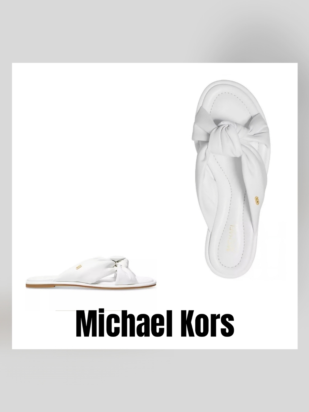 Michael Kors White Knotted Leather Slide Mules